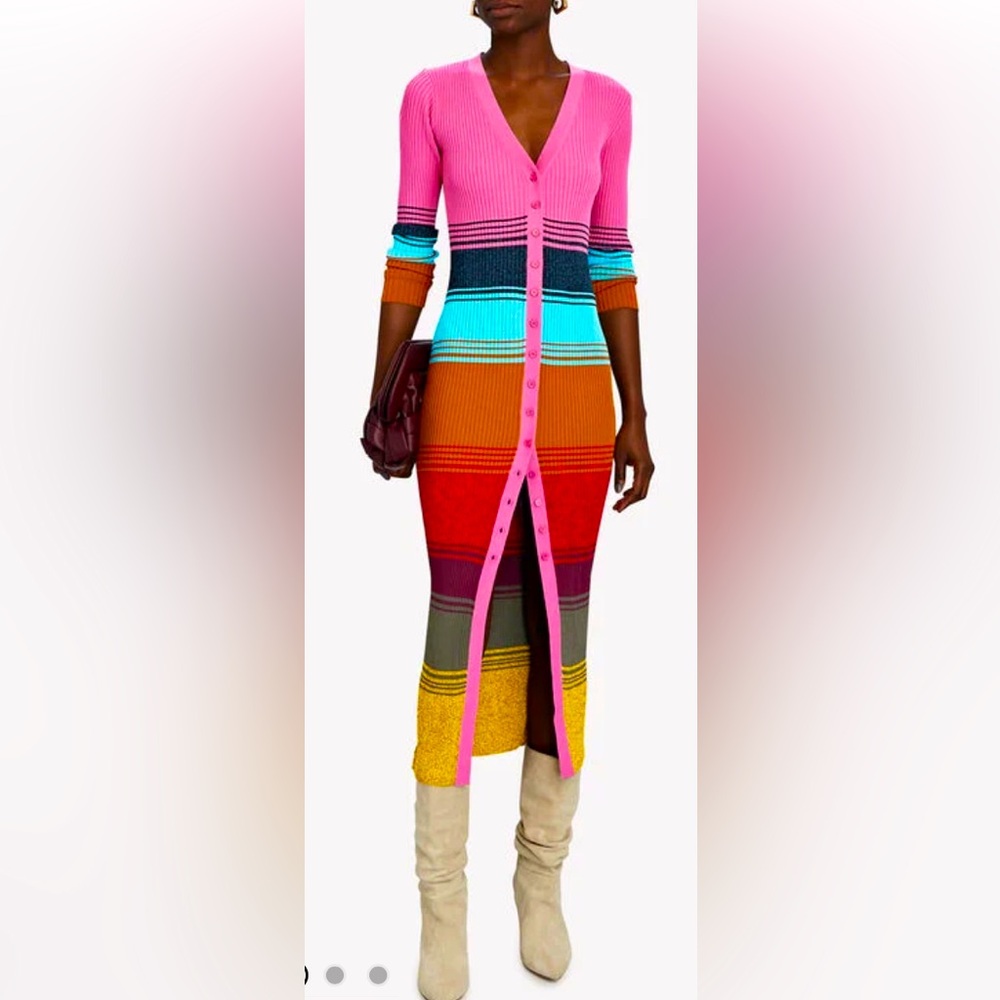 Staud Shoko Striped Multicolor Mosaic Midi Dress